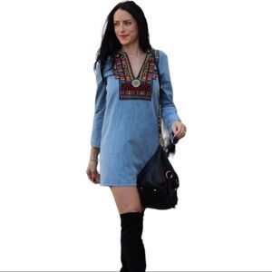 VELZERA Size S Embroidered Colorful Denim Bohemian Tunic/Dress